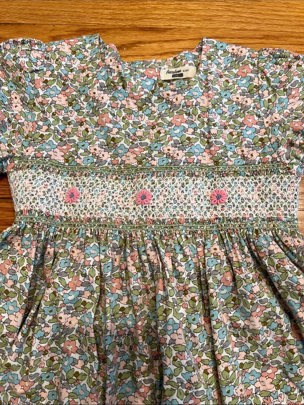 100% Cotton Liberty Print Spring Floral Pattern Dress with Shirring & Embroidery